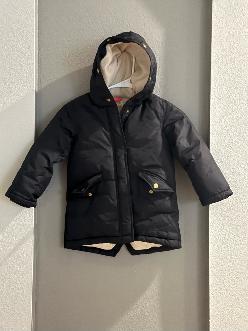 Crewcuts Black Hooded Puffer Jacket with Cream Lining